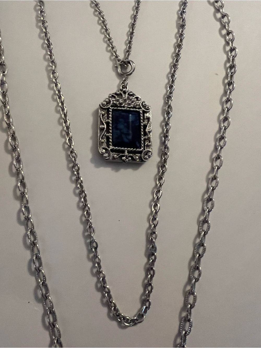 Vintage 1973 Sarah Coventry Roman Holiday Reversible Blue Pendant Necklace